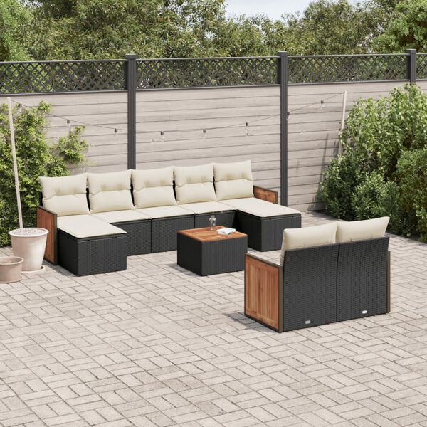 vidaXL 10 Piece Garden Sofa Set with Cushions Black Poly Rattan