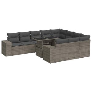 vidaXL 11 Piece Garden Sofa Set with Cushions Grey Poly Rattan