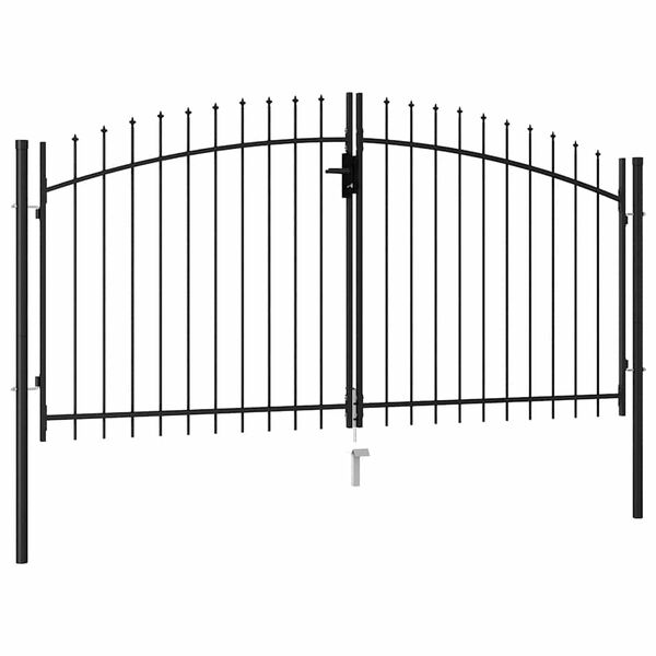 vidaXL Fence Gate Double Door with Spike Top Steel 299.5x199.5 cm Black