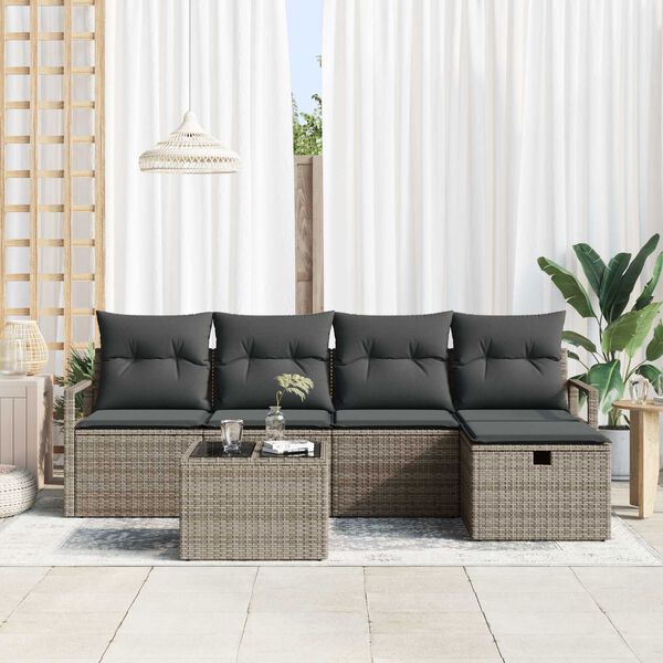 vidaXL Garden Sofa Set with Cushion 6 pcs Grey Poly rattan