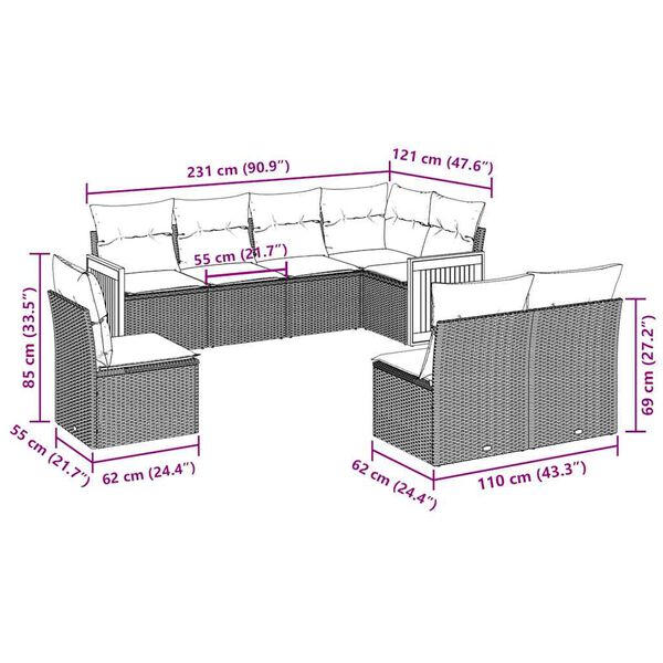 vidaXL 8 Piece Garden Sofa Set with Cushions Black Poly Rattan