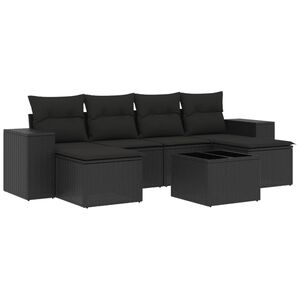 vidaXL 7 Piece Garden Sofa Set with Cushions Black Poly Rattan