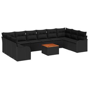 vidaXL Garden Sofa Set with Storage 11 pcs Black Poly Rattan