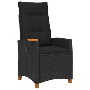 vidaXL Reclining Chair with Tea Plate Black Poly Rattan