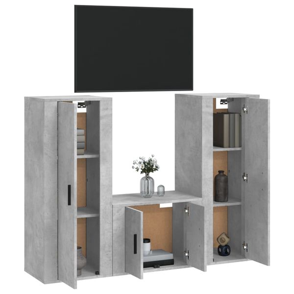 vidaXL 3 Piece TV Cabinet Set Concrete Grey Engineered Wood