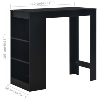 vidaXL Bar Table with Shelf Black 110x50x103 cm