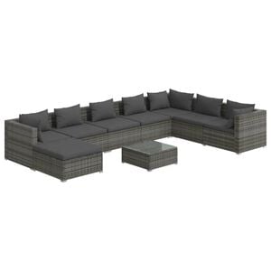 vidaXL 9 Piece Garden Lounge Set with Cushions Poly Rattan Grey