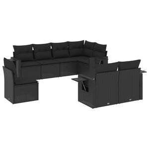 vidaXL 9 Piece Garden Sofa Set with Cushions Black Poly Rattan