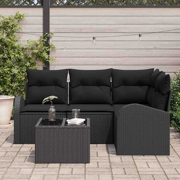 vidaXL Garden Sofa Set with Cushion 5 pcs Black Poly Rattan
