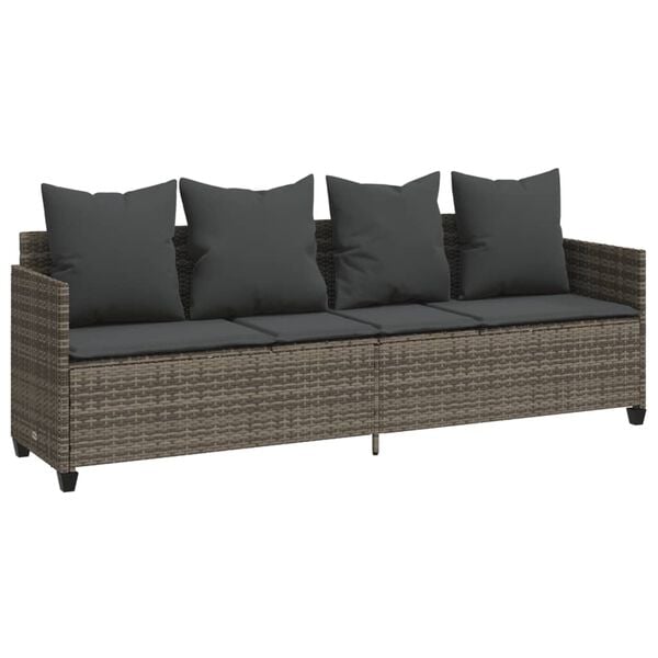 vidaXL Sun Lounger with Cushions Grey Poly Rattan