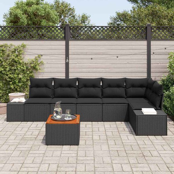 vidaXL Garden Sofa Set with Cushion 7 pcs Black Poly rattan