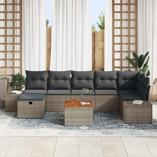 vidaXL Garden Sofa Set with Cushion 8 pcs Grey Poly rattan