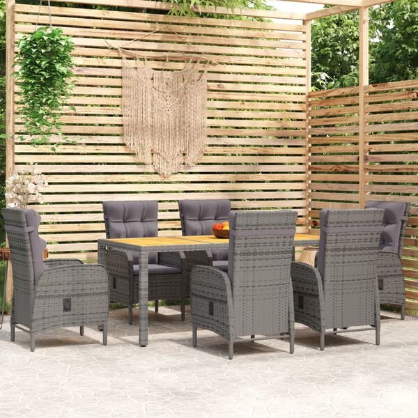 vidaXL 7 Piece Garden Dining Set Poly Rattan Grey