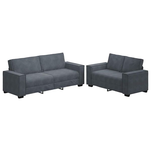 vidaXL 2 Piece Sofa Set with Cushions Dark Grey Velvet