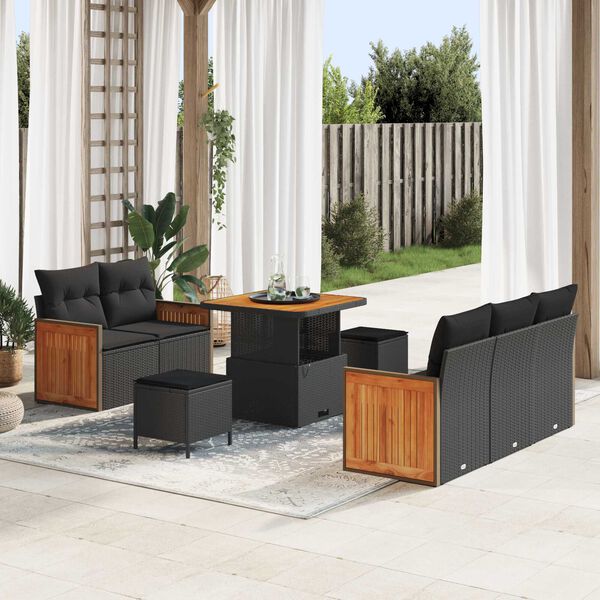 vidaXL Garden Sofa Set 8 pcs Black Poly Rattan and Powder-coated Steel