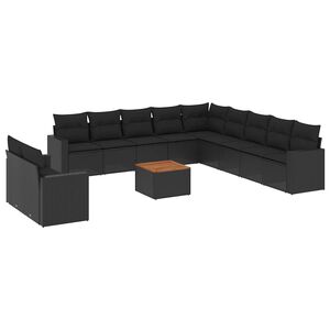 vidaXL 12 Piece Garden Sofa Set with Cushions Black Poly Rattan