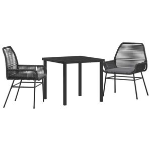 vidaXL Garden Dining Set with Cushion 3 pcs Black Poly Rattan