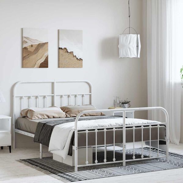 vidaXL Metal Bed Frame without Mattress with Footboard White 150x200cm