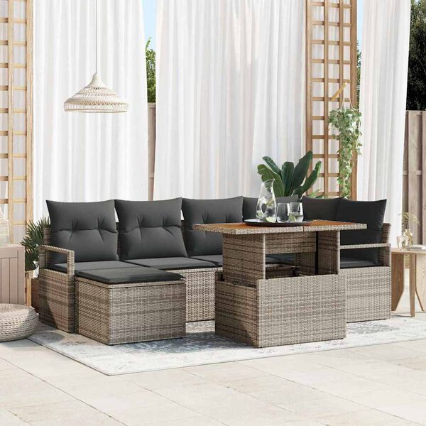 vidaXL Garden Sofa Set with Storage 7 pcs Grey Poly rattan