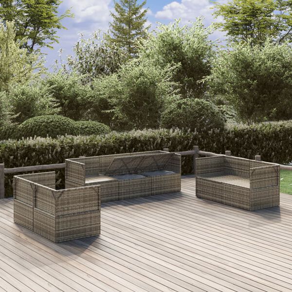 vidaXL 7 Piece Garden Lounge Set with Cushions Grey Poly Rattan