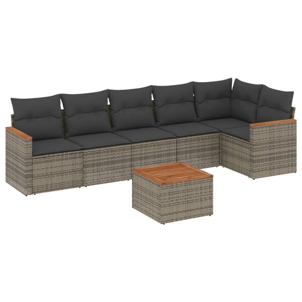 vidaXL 7 Piece Garden Sofa Set with Cushions Grey Poly Rattan