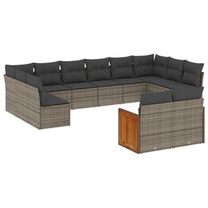 vidaXL 12 Piece Garden Sofa Set with Cushions Grey Poly Rattan