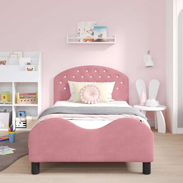 vidaXL Children's Bed Frame with Headboard Pink 90 x 190 cm Velvet
