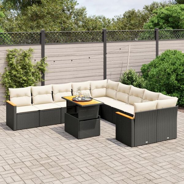 vidaXL 11 Piece Garden Sofa Set with Cushions Black Poly Rattan