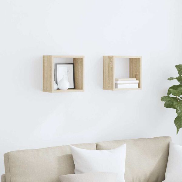 vidaXL Wall Cube Shelves 2 pcs Sonoma Oak 26x15x26 cm