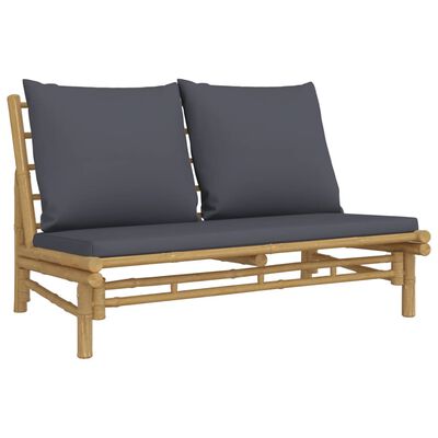 vidaXL 4 Piece Garden Lounge Set with Dark Grey Cushions Bamboo