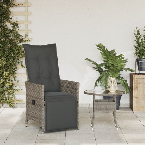 vidaXL Reclining Garden Chair with Cushions Grey Poly Rattan