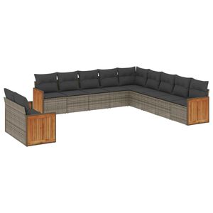 vidaXL 11 Piece Garden Sofa Set with Cushions Grey Poly Rattan