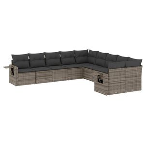 vidaXL 10 Piece Garden Sofa Set with Cushions Grey Poly Rattan