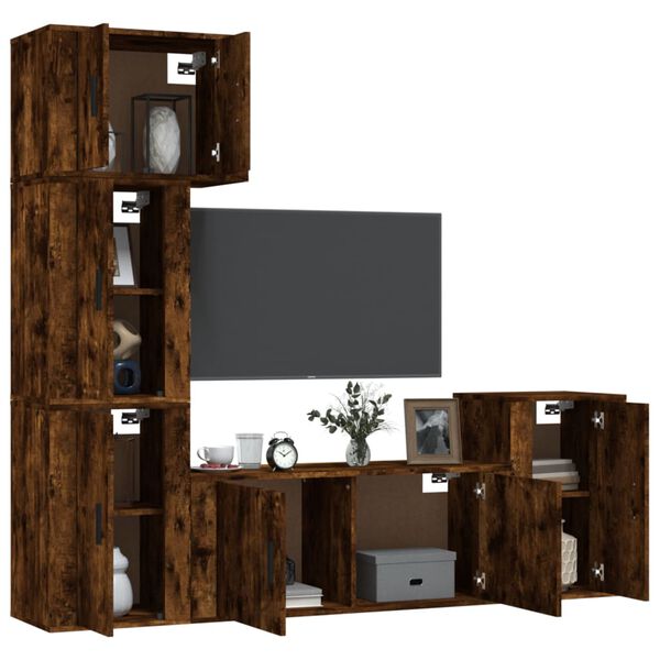 vidaXL 5 Piece TV Cabinet Set Smoked Oak Engineered Wood