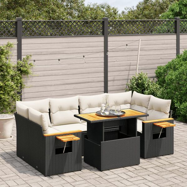vidaXL 7 Piece Garden Sofa Set with Cushions Black Poly Rattan