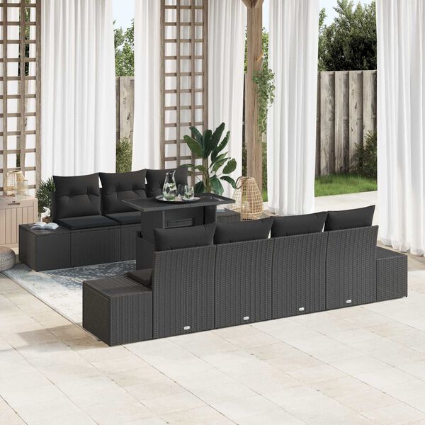 vidaXL Garden Sofa Set 8 pcs Black Poly Rattan and Powder-Coated Steel