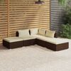vidaXL 5 Piece Garden Lounge Set with Cushions Poly Rattan Brown