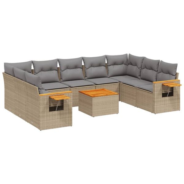 vidaXL 10 Piece Garden Sofa Set with Cushions Beige Poly Rattan