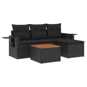 vidaXL 5 Piece Garden Sofa Set with Cushions Black Poly Rattan