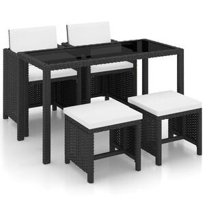 vidaXL 5 Piece Outdoor Dining Set with Cushions Poly Rattan Black
