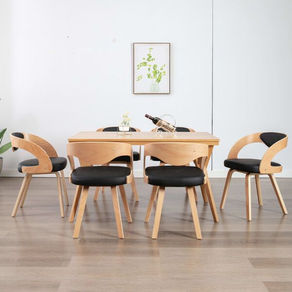 vidaXL Dining Chairs 6 pcs Black Bent Wood and Faux Leather