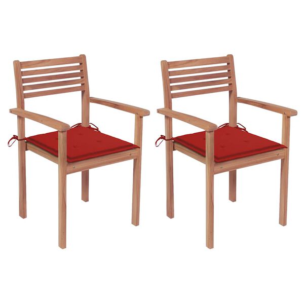 vidaXL Garden Chairs 2 pcs with Red Cushions Solid Teak Wood