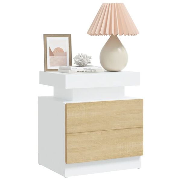 vidaXL Bedside Cabinet White and Sonoma Oak 45x35x52 cm Engineered Wood