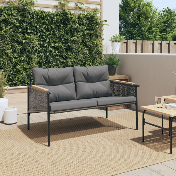 vidaXL Garden Bench with Cushions 116 cm Black Steel