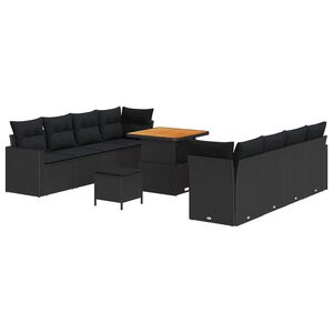 vidaXL Garden Sofa Set with Cushion 12 pcs Black Poly Rattan