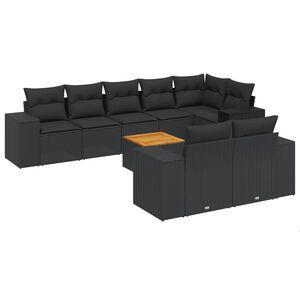 vidaXL 9 Piece Garden Sofa Set with Cushions Black Poly Rattan