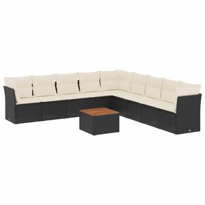 vidaXL 10 Piece Garden Sofa Set with Cushions Black Poly Rattan
