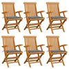 vidaXL Folding Chairs with Grey Cushions 6 pcs Solid Teak Wood