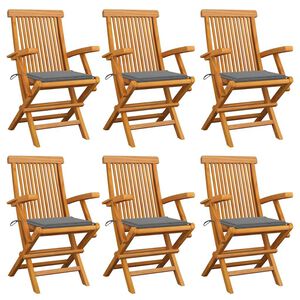 vidaXL Folding Chairs with Grey Cushions 6 pcs Solid Teak Wood