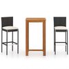 vidaXL 3 Piece Garden Bar Set with Cushions Black